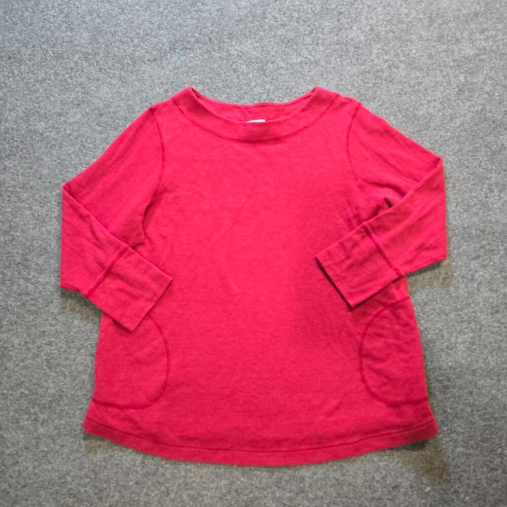J Jill Top Women Size Large Red Thermal Waffle Knit Pockets Long Sleeve Capsule